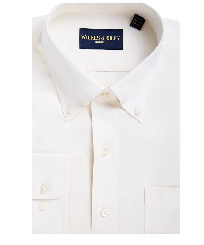 Classic Fit Ecru Button Down Non-Iron Pinpoint Oxford Dress Shirt Polished Men's Satin Classic Fit Ecru Button Down Non-Iron Pinpoint Oxford Dress Shirt Polished Men's Satin