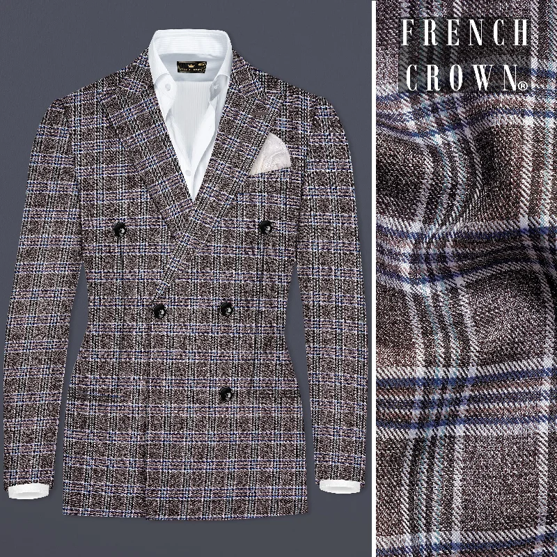 Ironside Gray and Cloud Burst Blue Plaid Wool Rich Double Breasted Blazer Practical Men's Quick Ironside Gray and Cloud Burst Blue Plaid Wool Rich Double Breasted Blazer Practical Men's Quick