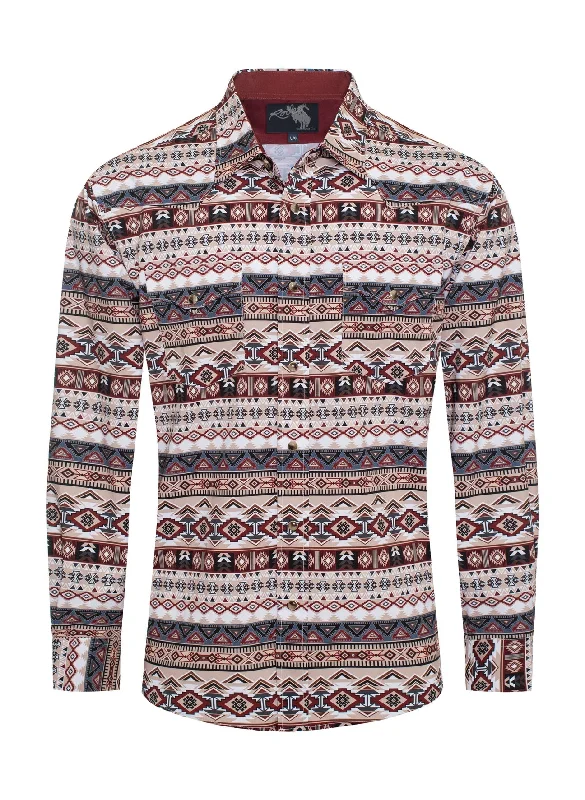 Men's Western Pearl Snap Aztec Print Shirt Business