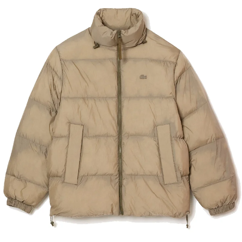 Lacoste Short Showerproof Puffer Jacket Khaki Green British Gentleman Style