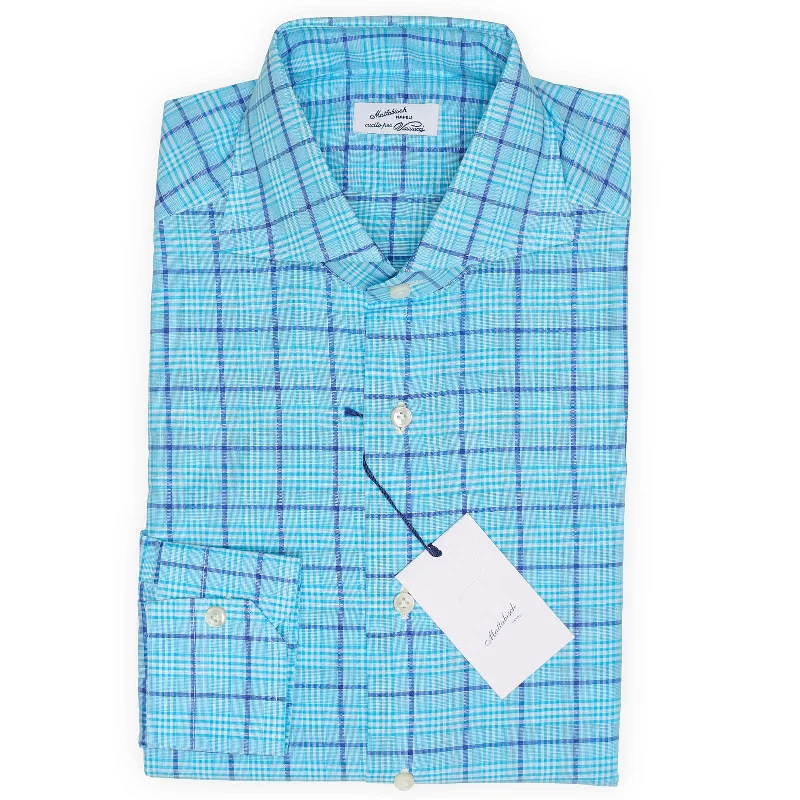 MATTABISCH for VANNUCCI Handmade Blue Plaid Cotton Dress Shirt Dynamic Men's High