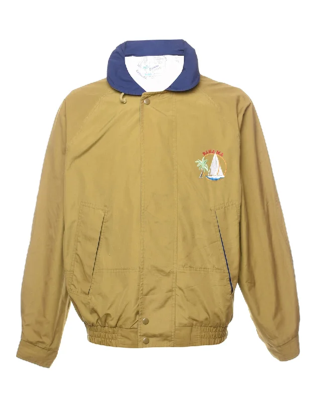 Bahama Beige & Navy Contrast Embroidered - M Vintage Men's 1970S Disco