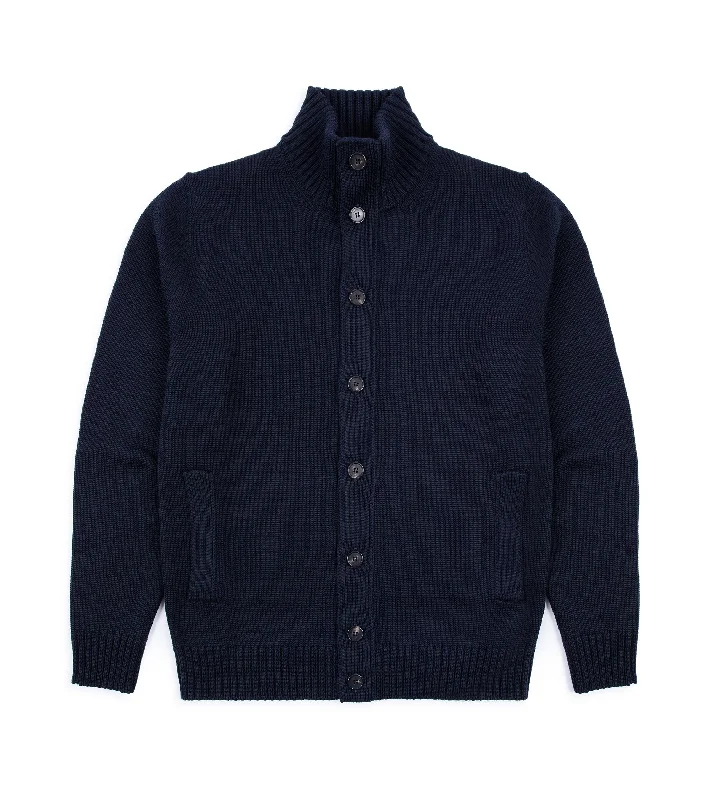 Zanone 5 Gauge Merino Cardigan: Navy Trendy Men's Scandinavian