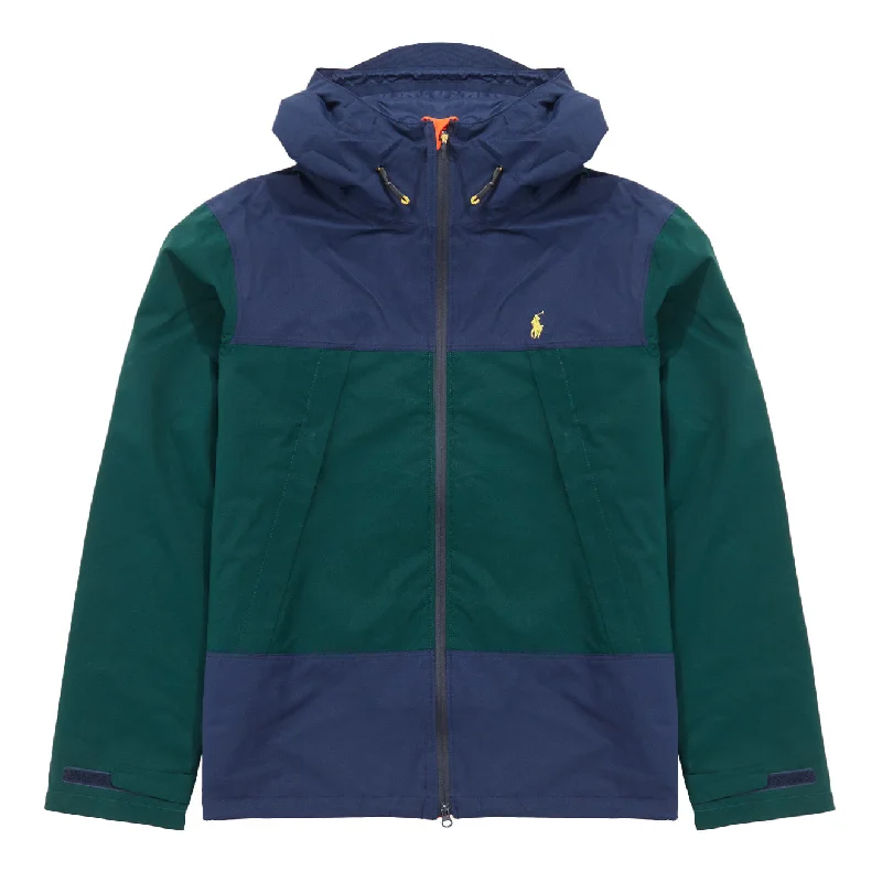 Polo Ralph Lauren Water-Resistant Hooded Jacket Moss Agate / Newport Navy Casual Men's Short Polo Ralph Lauren Water-Resistant Hooded Jacket Moss Agate / Newport Navy Casual Men's Short