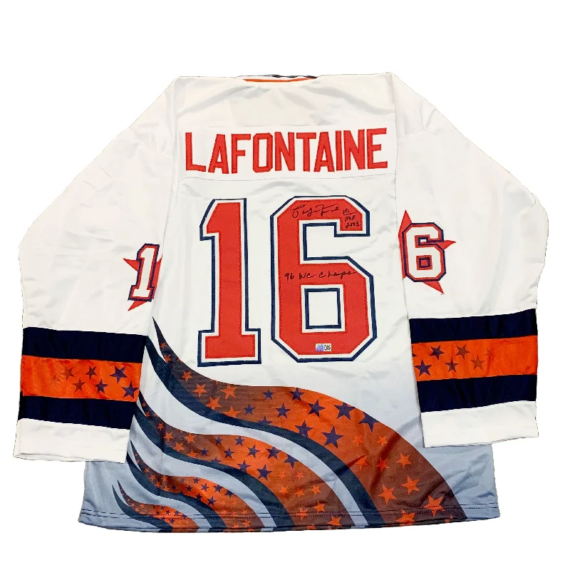 Pat LaFontaine Signed Custom Team USA Stitched Jersey with HOF 2003 + 96 W.C Champs Monochromatic Office Style Pat LaFontaine Signed Custom Team USA Stitched Jersey with HOF 2003 + 96 W.C Champs Monochromatic Office Style