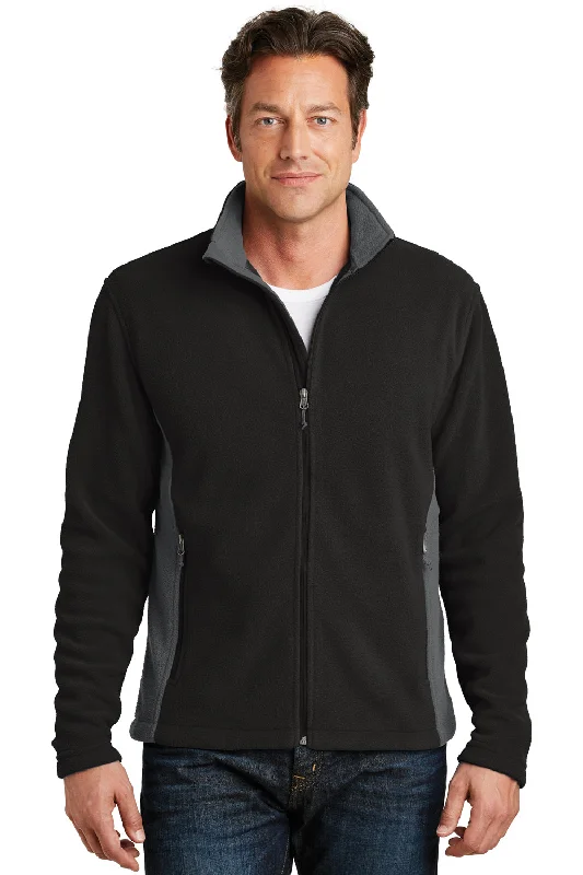 Port Authority Mens Full Zip Fleece Jacket - Black/Battleship Grey - Closeout Dapper Men's Bow