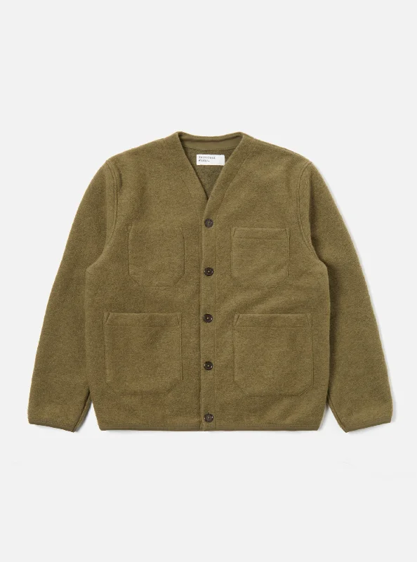 Universal Works Cardigan in Lovat Wool Fleece Earthy Men's Sustainable 