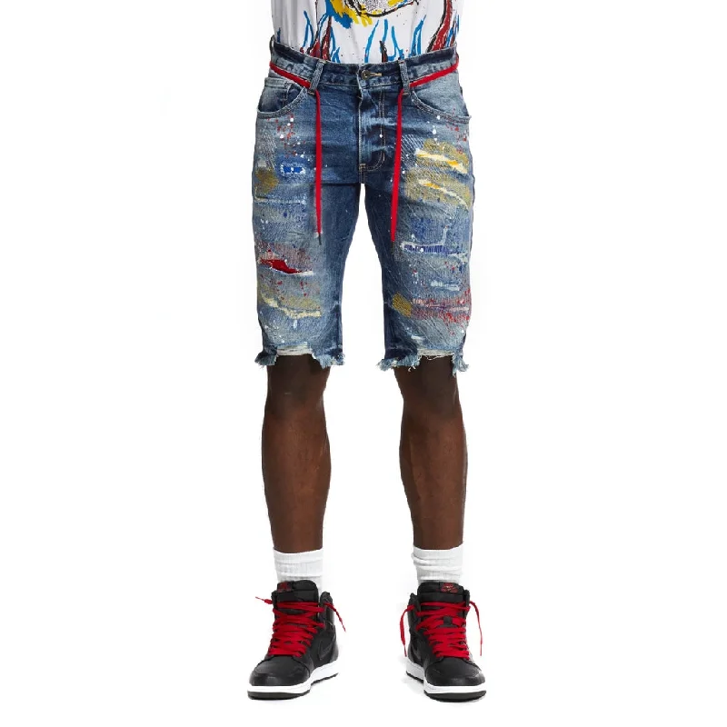 12" Slim Color Stitch Jean Shorts - Pebble Blue Laid
