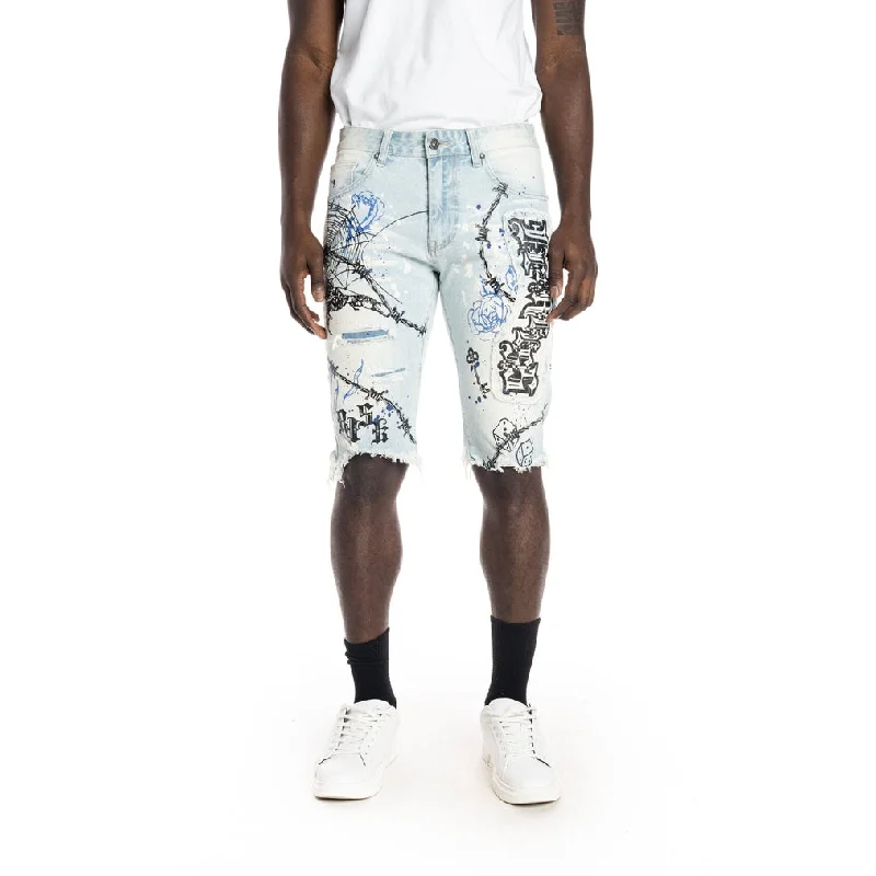 12" Slim Scorpion Fashion Jean Shorts - Speckle Blue Tailored