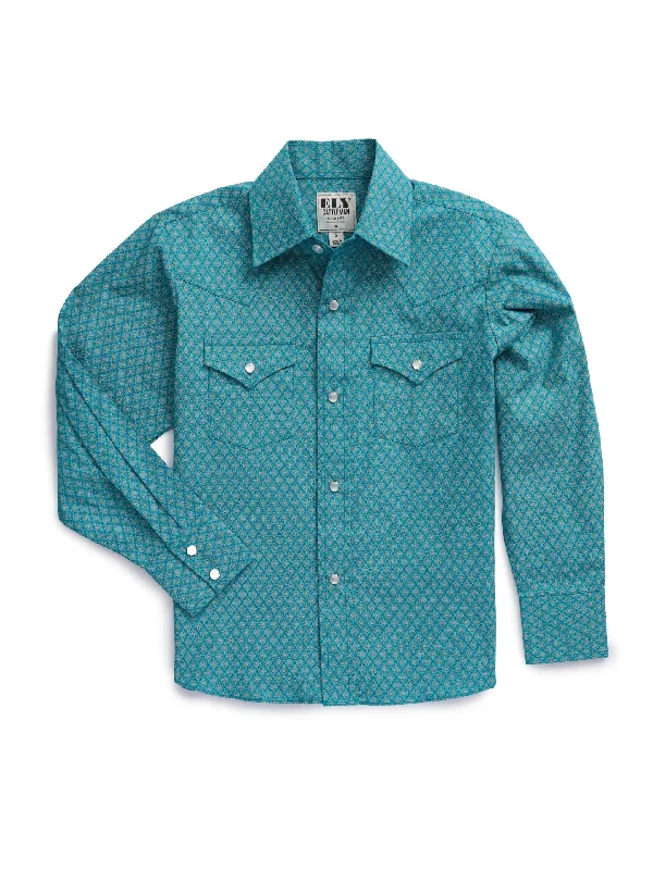 Ely & Walker Men's Western Teal Medallion Long Sleeve Pearl Snap Shirt Luxurious Men's High
