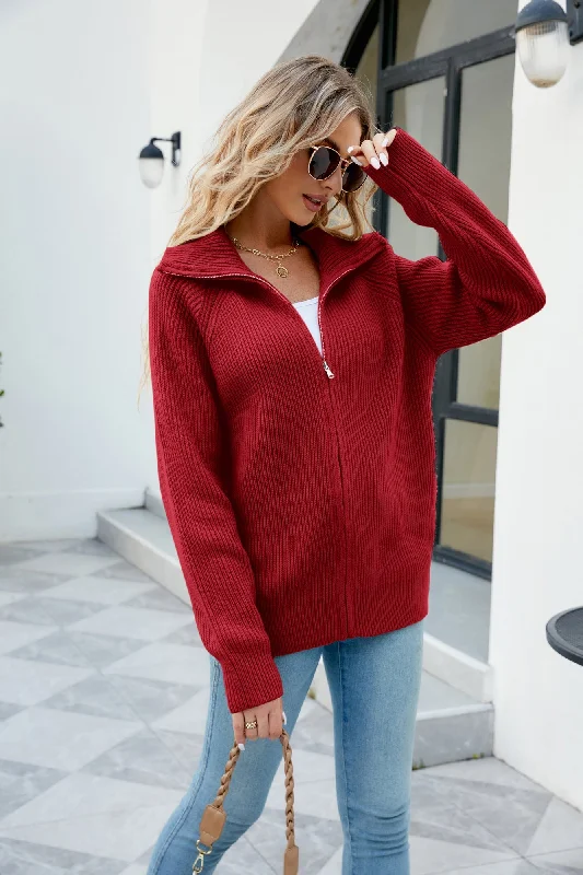 Full Zip Cardigan Sweaters Unisex Lapel Collar Raglan Sleeve Casual Ribbed Sweaters Earthy Men's Sustainable 