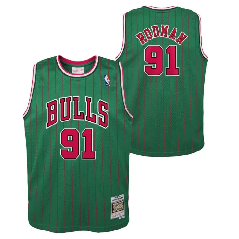 Chicago Bulls Youth Dennis Rodman #91 1995-96 Green Jersey Hardwood Classic Swingman Relaxed Men's Beach Chicago Bulls Youth Dennis Rodman #91 1995-96 Green Jersey Hardwood Classic Swingman Relaxed Men's Beach
