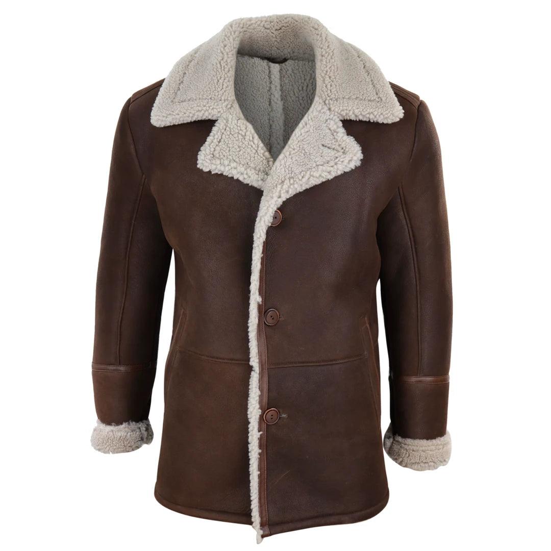 Mens Real Sheepskin Coat Button Vintage German WW2 Captain Marine Jacket Edgy Men's Punk