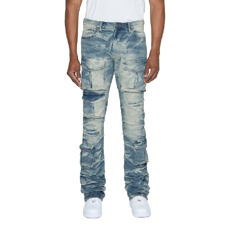 Stacked Utility Jeans - Clyde Blue Youthful Men's Anime