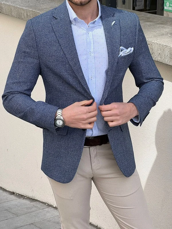 Rockford Blue Slim Fit Notch Lapel Blazer for Sophisticated Style Casual Men's Short