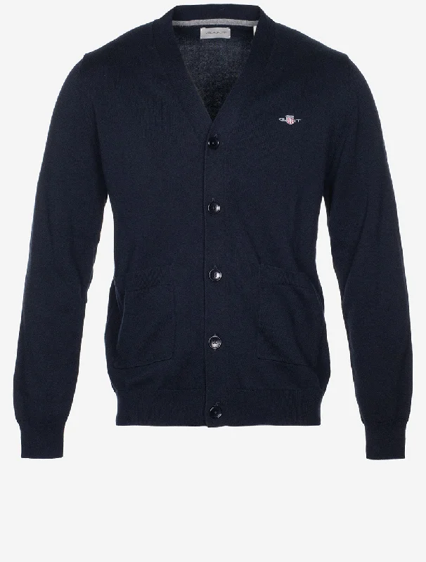 Classic Cotton V Cardigan Evening Blue Bold Men's Statement