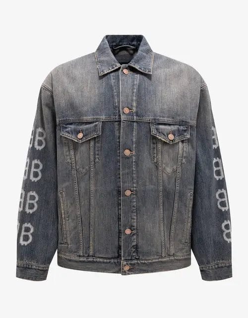 Balenciaga Blue Crypto Large Denim Jacket Sleek Men's Metallic