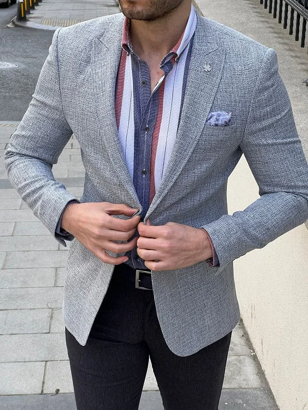 Hazel Gray Slim Fit Peak Lapel Blazer - Versatile Tailored Jacket for Every Occasion Sporty Men's Tennis Hazel Gray Slim Fit Peak Lapel Blazer - Versatile Tailored Jacket for Every Occasion Sporty Men's Tennis