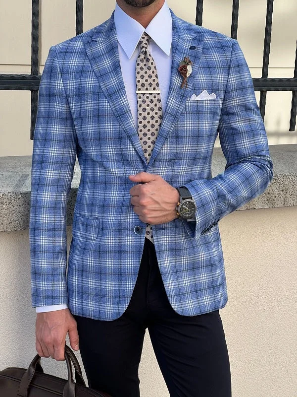 Edmond Blue Slim Fit Peak Lapel Plaid Blazer - Perfect for Every Occasion Cozy Men's Sherpa Edmond Blue Slim Fit Peak Lapel Plaid Blazer - Perfect for Every Occasion Cozy Men's Sherpa
