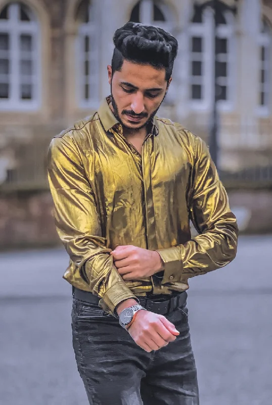 Mens Metallic Dress Shirts Long Sleeve Button Down 70s Disco Cardigans Shirt Party Costume Hip Men's Urban