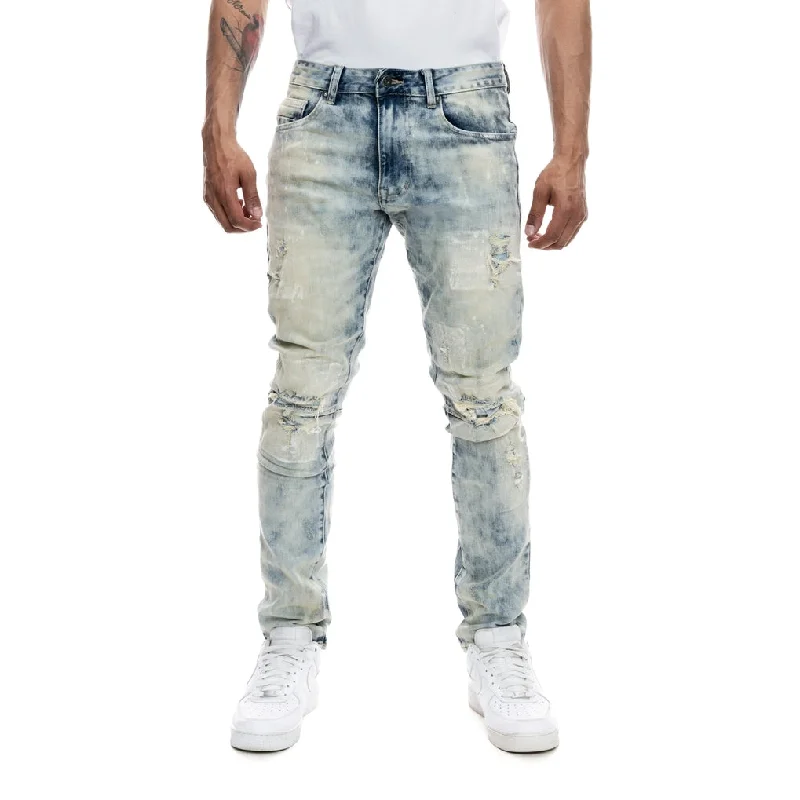 Slim Patched Washed Jeans - Mojave Blue Cclassic Men's Tweed
