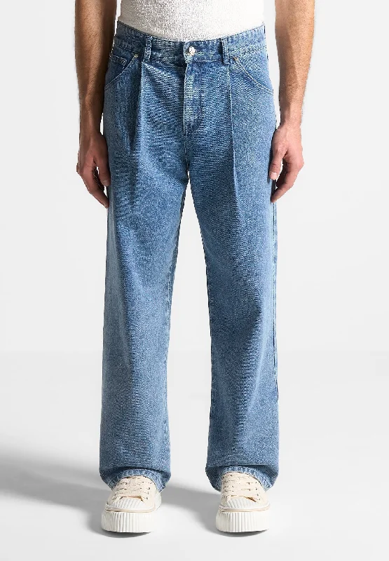 Pleated Jeans - Washed Blue Unique Men's Upcycled