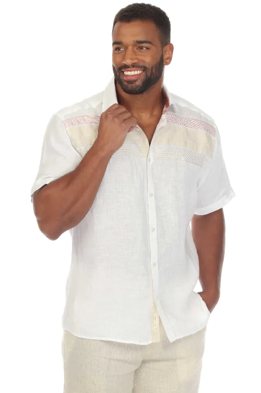 Mojito Casual Multi Color Embroidered Design 100% Linen Shirt Short Sleeve Dapper Men's Bow