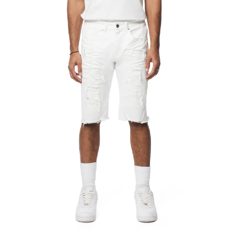 12" Slim Distressed Rip & Repair Jean Shorts - White Artistic Men's Avant