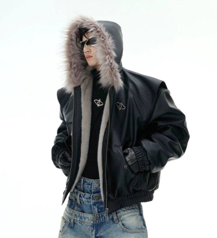 PU Leather Hooded Jacket Casual Men's Japanese 