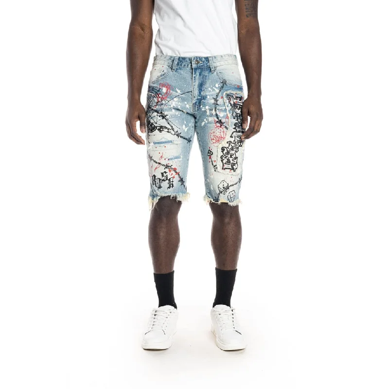 12" Slim Scorpion Fashion Jean Shorts - Brighton Blue Cool Men's Distressed