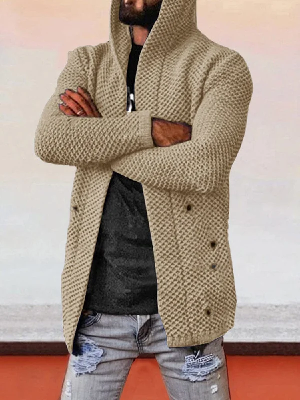 Solid Hooded Holey Sweater Coat Beach