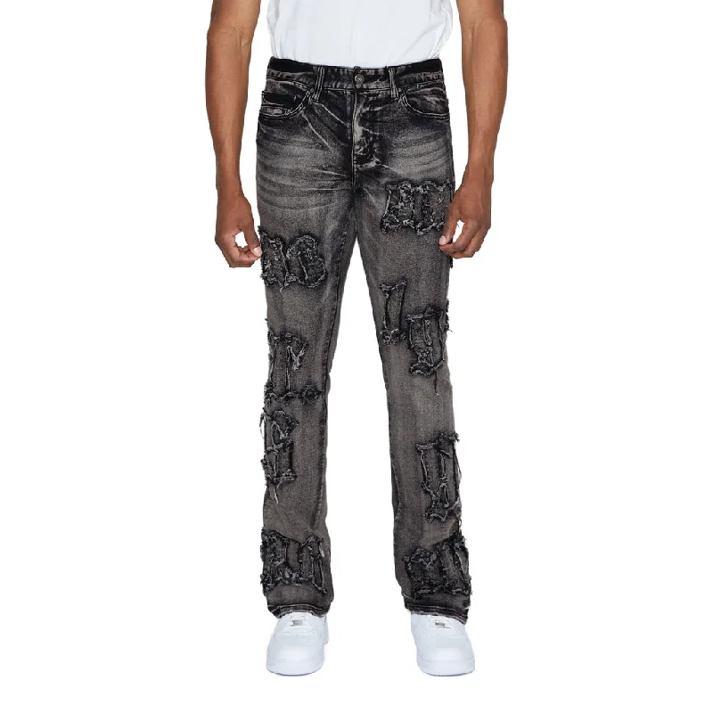 Stacked Letter Applique Jeans - Black Lava Tailored