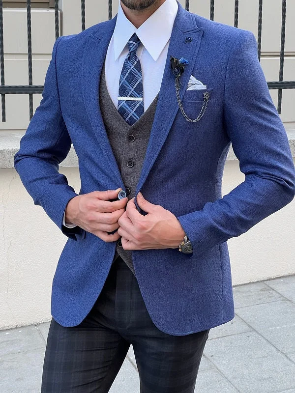 Edmond Royal Blue Slim Fit Peak Lapel Blazer Bold Men's Animal