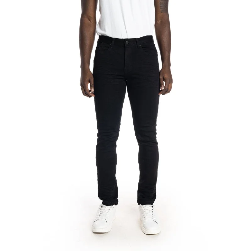Slim Stone Washed Jeans - Jet Black Sleek Men's Contemporary 