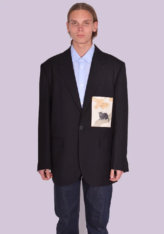 YUIKI SHIMOJI UNISEX PATCHED BLAZER BLACK TREECAT Minimalist Men's Casual 