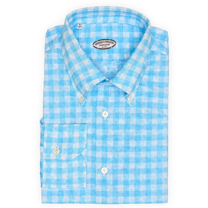 VINCENZO DI RUGGIERO Handmade Blue Plaid Cotton Dress Shirt EU 42 NEW US 16.5 Artistic Men's Hand VINCENZO DI RUGGIERO Handmade Blue Plaid Cotton Dress Shirt EU 42 NEW US 16.5 Artistic Men's Hand