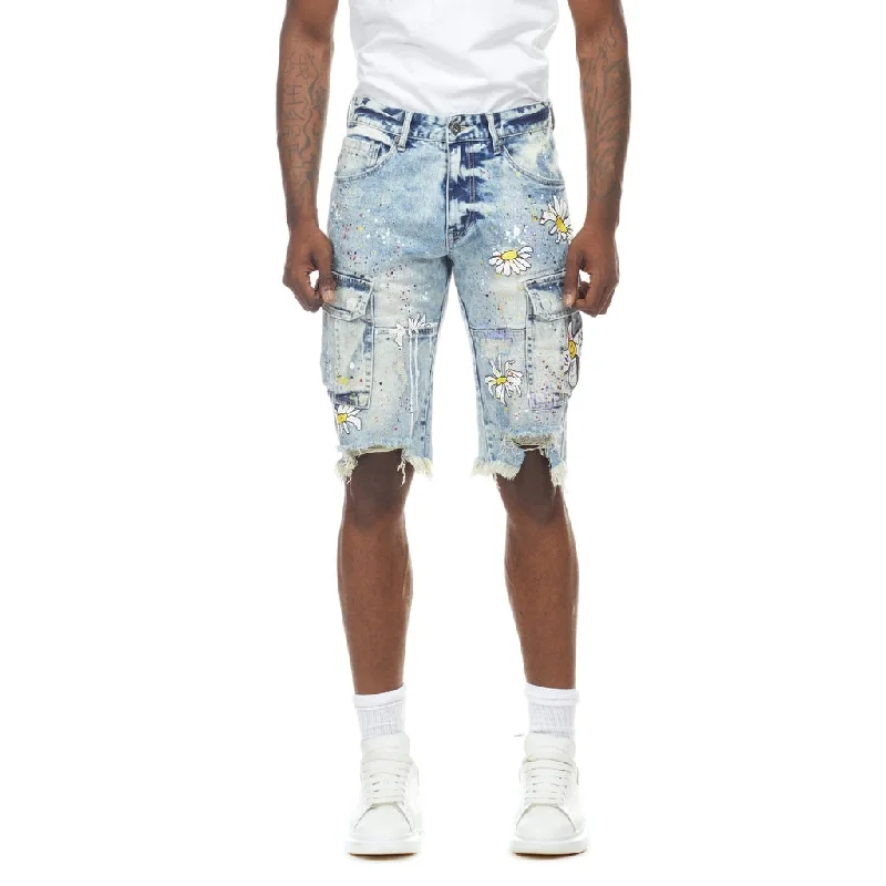 13.5" Slim Daisy Graffiti Jean Shorts - Placid Blue Bohemian Men's Free