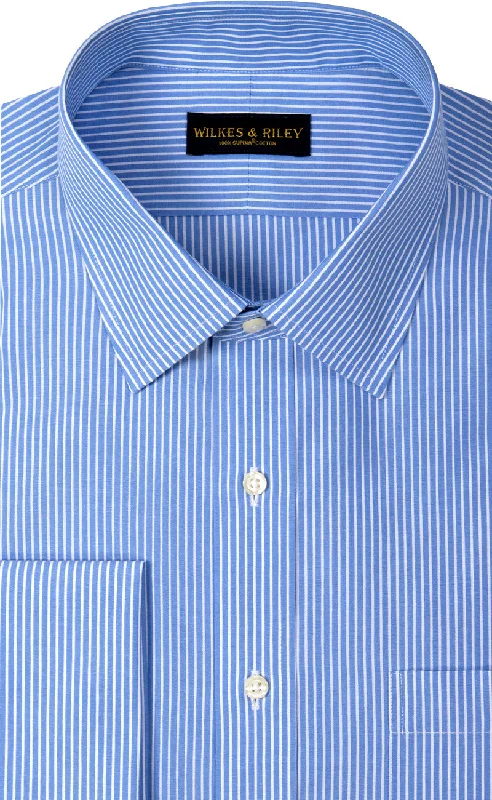 Classic Fit Non Iron Blue Reverse Stripe Spread Collar French Cuff Supima® Cotton Dress Shirt Preppy Men's College Classic Fit Non Iron Blue Reverse Stripe Spread Collar French Cuff Supima® Cotton Dress Shirt Preppy Men's College