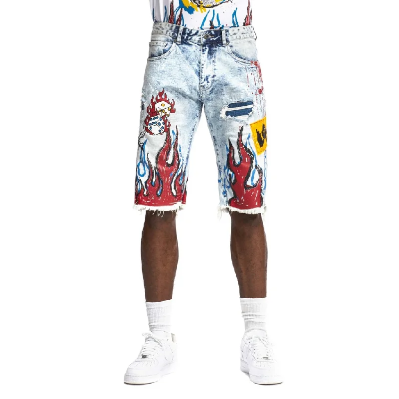 12" Slim Flame Graphic Jean Shorts - Angel Blue Tough Men's Tactical