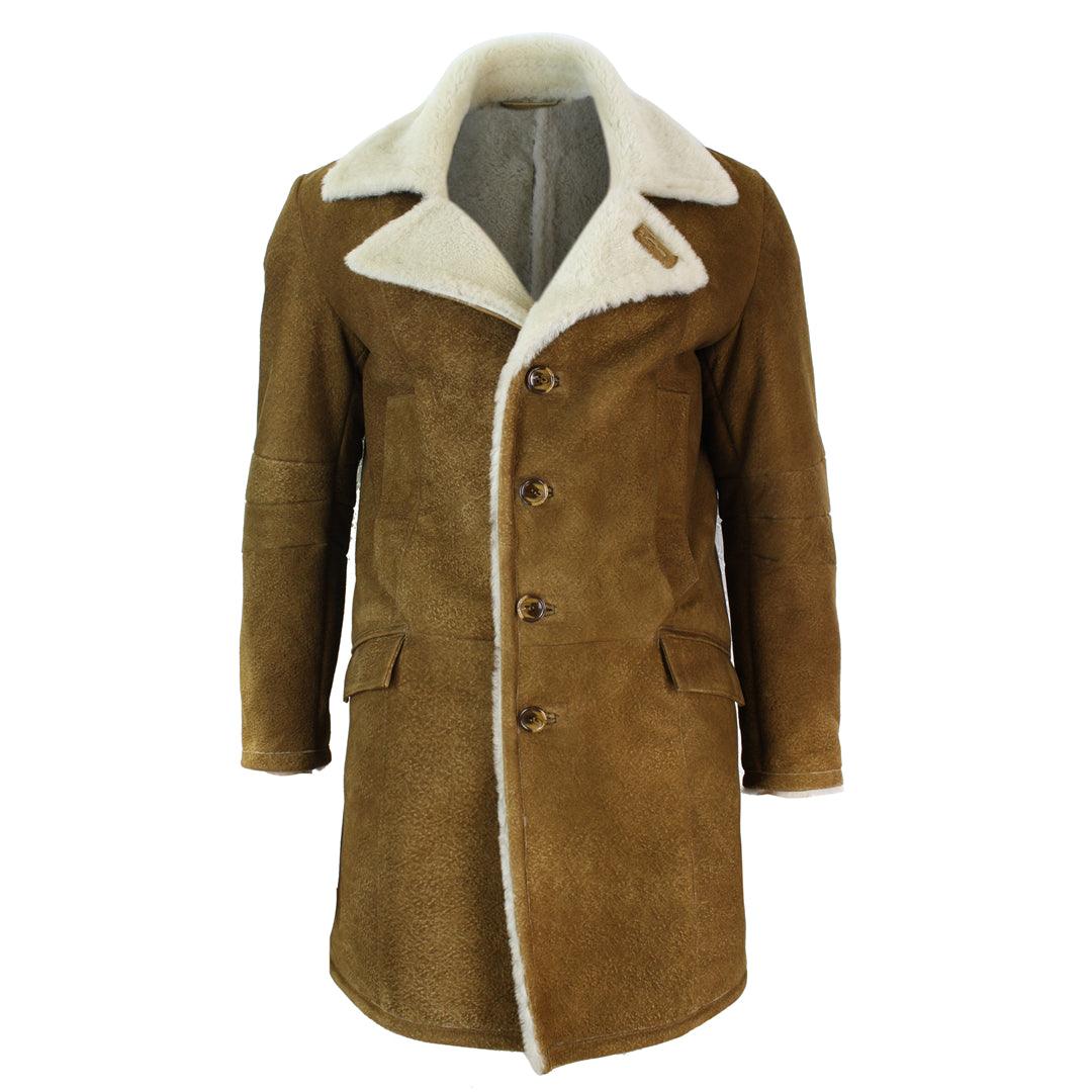 Mens Sherling Sheepskin Tan Brown Crombi 3/4 Overcoat Vintage Retro Winter Warm Sharp Men's Italian Mens Sherling Sheepskin Tan Brown Crombi 3/4 Overcoat Vintage Retro Winter Warm Sharp Men's Italian