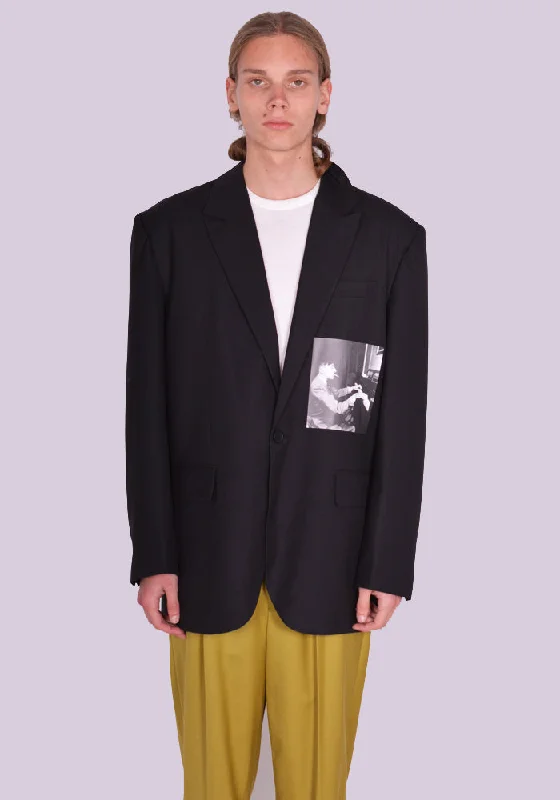 YUIKI SHIMOJI PATCHED BLAZER BLACK COCTEAU Athletic Men's Compression