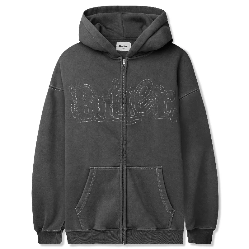 Butter Goods Breakdown Zip-Thru Hood Washed Black Stylish Men's Neon