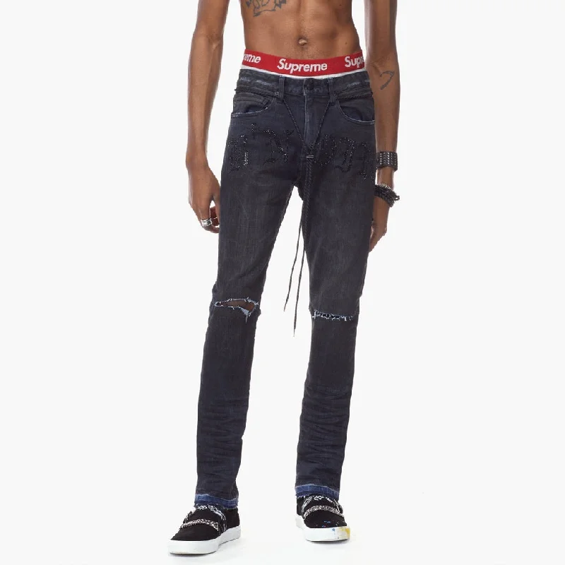 Bleunoir Slim Rhinestone Logo Jeans - Black Iris Sophisticated Men's 