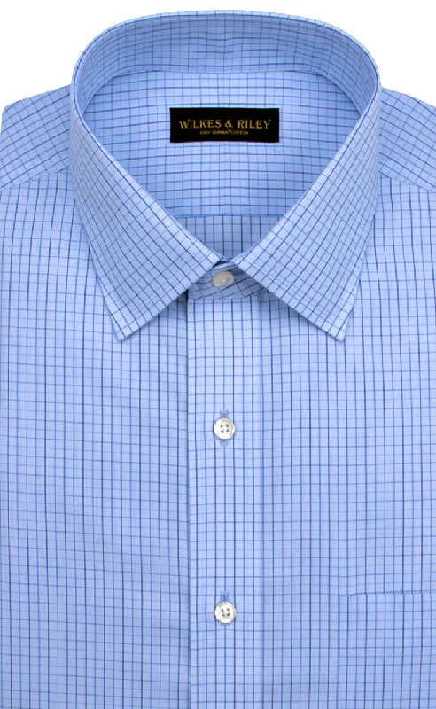 Tailored Fit Light Blue Ground Navy Check Spread Collar Supima® Cotton Non-Iron Broadcloth Trendy Men's Bucket Tailored Fit Light Blue Ground Navy Check Spread Collar Supima® Cotton Non-Iron Broadcloth Trendy Men's Bucket