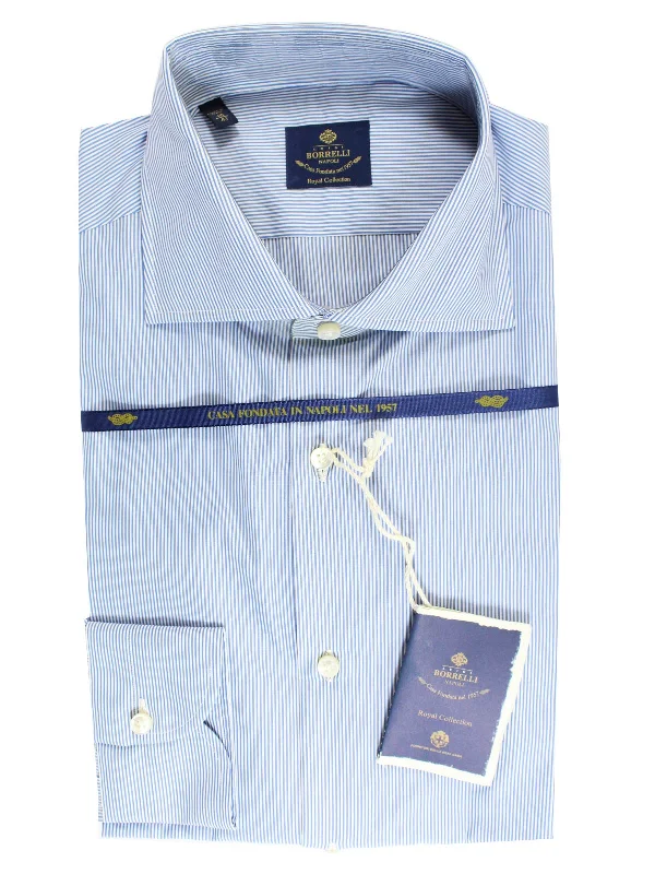 Luigi Borrelli Dress Shirt ROYAL COLLECTION Classic White Navy Stripes 38 - 15 SALE Unique Men's Patch Luigi Borrelli Dress Shirt ROYAL COLLECTION Classic White Navy Stripes 38 - 15 SALE Unique Men's Patch