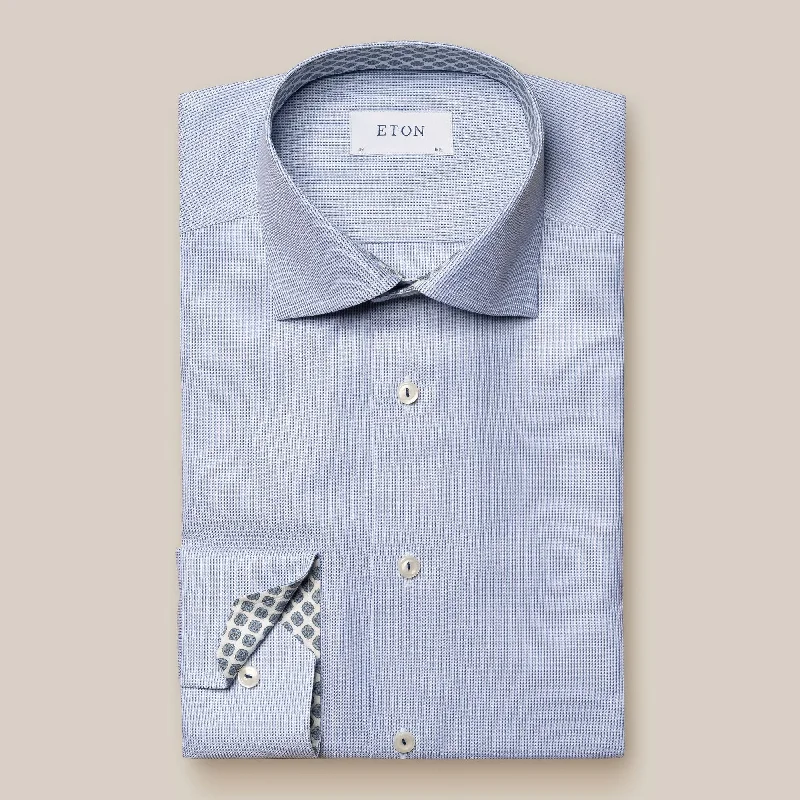 Navy Cotton-Tencel Contrast Trim Contemporary Fit Shirt - ETON Confident Men's Power Navy Cotton-Tencel Contrast Trim Contemporary Fit Shirt - ETON Confident Men's Power