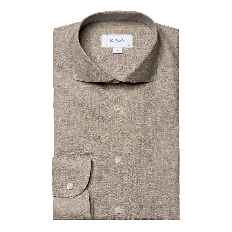 Beige Wrinkle-Free Flannel Shirt Contemporary Fit - ETON Bold Men's Animal