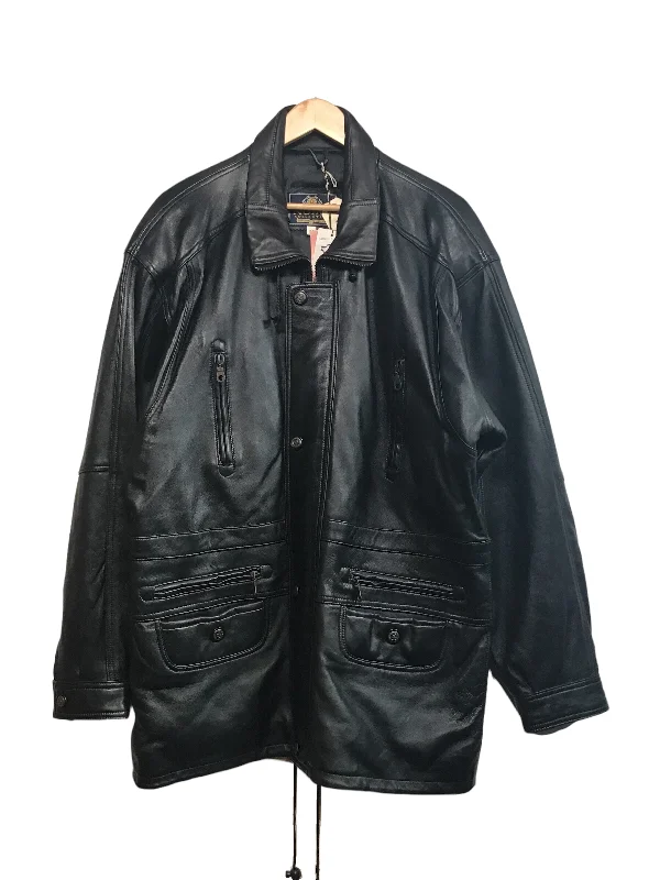 Long Black Leather Coat (Size XL) Casual Men's Loose