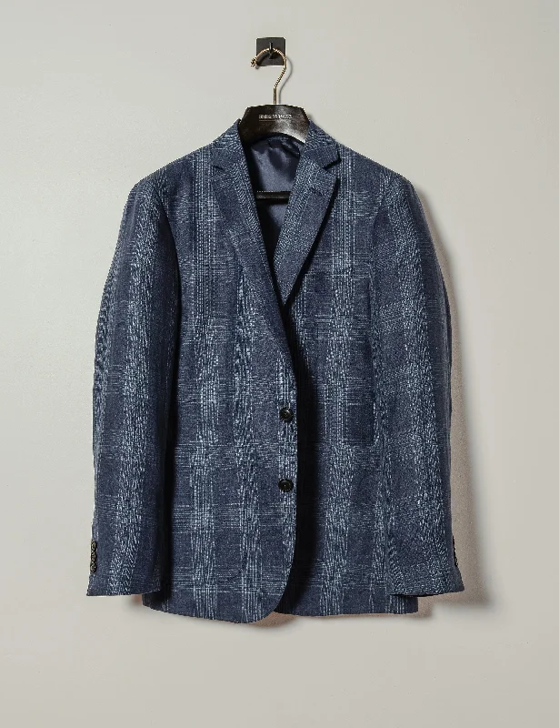 FINAL SALE: BKT35 Unstructured Jacket in Navy Linen Plaid Earthy Men's Sustainable 