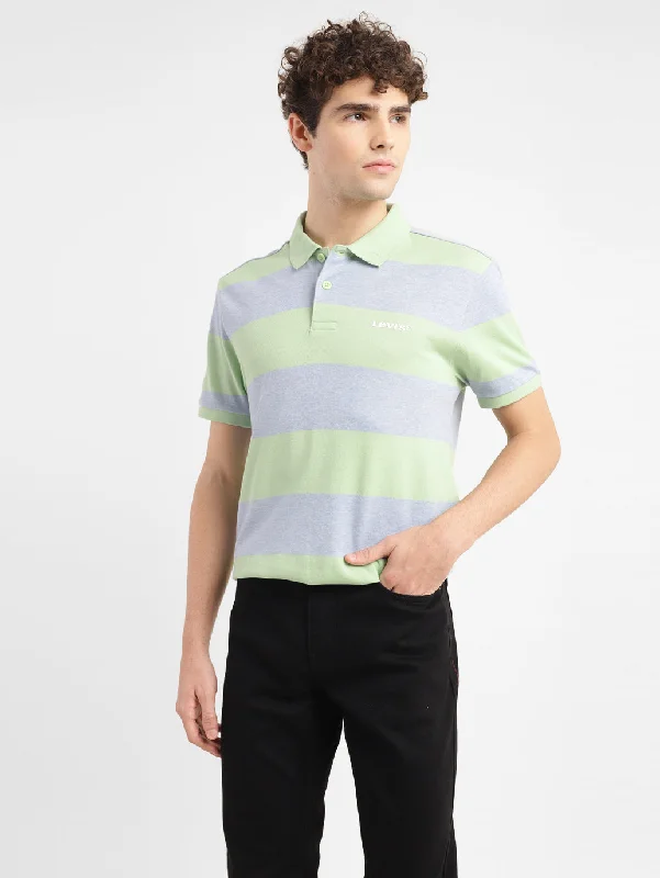 Men's Striped Slim Fit Polo T-shirt Unique Men's Patch